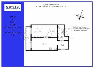 Квартира 45 м², 1-комнатная - изображение 1