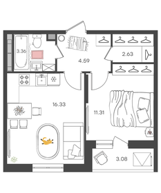 Квартира 39,8 м², 2-комнатная - изображение 1