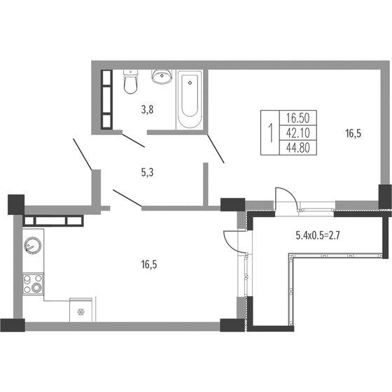 44,8 м², 1-комнатная квартира 9 874 816 ₽ - изображение 1