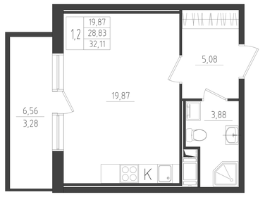 Квартира 32,1 м², студия - изображение 1