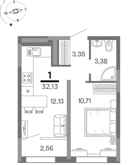 32,1 м², 1-комнатная квартира 4 230 110 ₽ - изображение 1