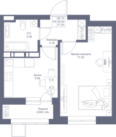 36,8 м², 1-комнатная квартира 8 986 520 ₽ - изображение 60