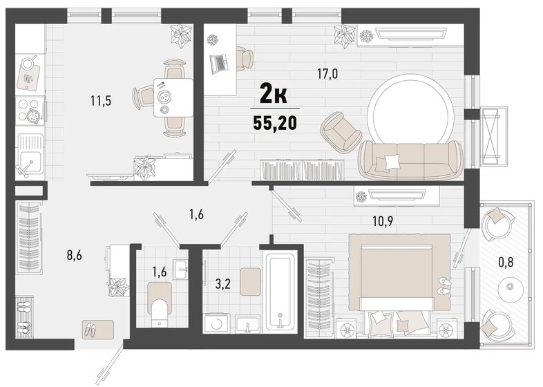 55,2 м², 2-комнатная квартира 14 733 708 ₽ - изображение 1