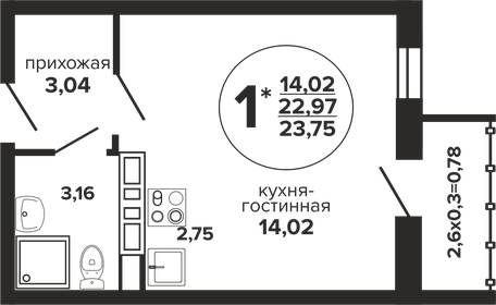 Квартира 23,8 м², студия - изображение 1