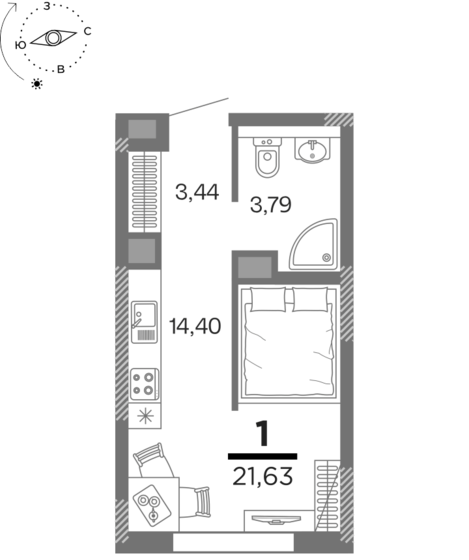 21,6 м², 1-комнатная квартира 2 685 142 ₽ - изображение 1