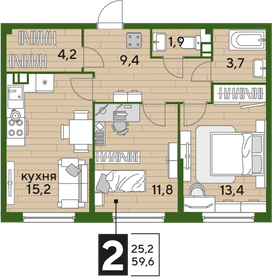 Квартира 59,6 м², 2-комнатная - изображение 2