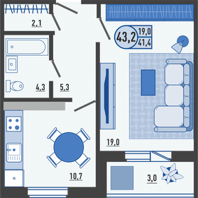 Квартира 43,4 м², 1-комнатная - изображение 1