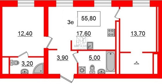 56 м², 2-комнатная квартира 16 700 000 ₽ - изображение 12