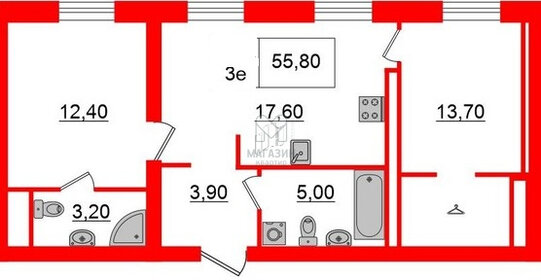 Квартира 56 м², 2-комнатная - изображение 1