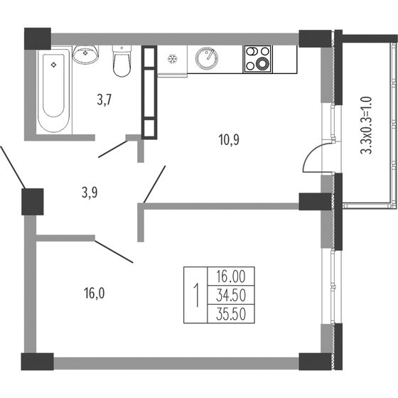 35,5 м², 1-комнатная квартира 8 227 125 ₽ - изображение 1