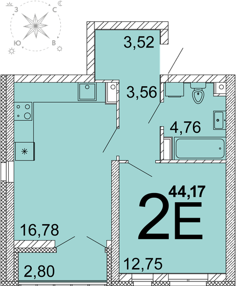 42,5 м², 1-комнатная квартира 7 017 155 ₽ - изображение 1