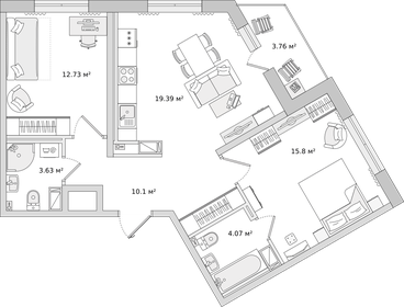 56,2 м², 2-комнатная квартира 18 652 218 ₽ - изображение 1