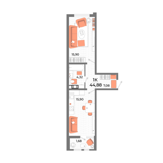 44,9 м², 1-комнатная квартира 8 078 400 ₽ - изображение 20