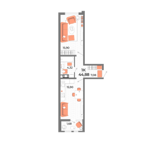 45 м², 2-комнатная квартира 6 600 000 ₽ - изображение 58