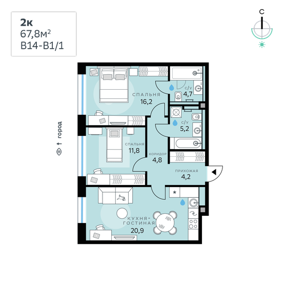 67,8 м², 2-комнатная квартира 32 211 780 ₽ - изображение 1