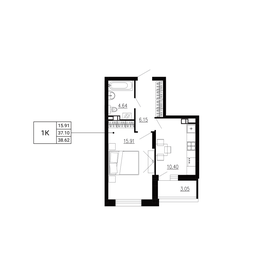 Квартира 38,6 м², 1-комнатная - изображение 1