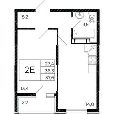 Квартира 37,6 м², 1-комнатная - изображение 2