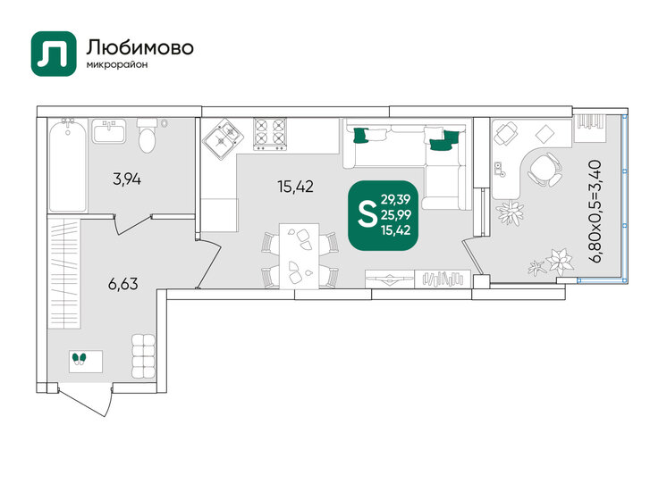 25,9 м², квартира-студия 4 200 000 ₽ - изображение 1