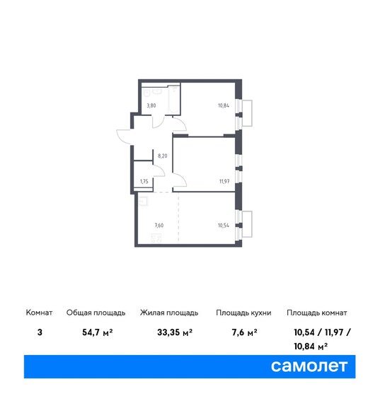 54,7 м², 2-комнатная квартира 15 882 911 ₽ - изображение 1