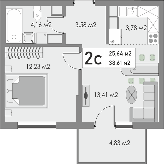 38,6 м², 2-комнатная квартира 4 478 760 ₽ - изображение 1