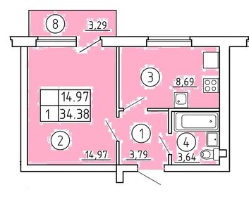 34 м², 1-комнатная квартира 2 945 000 ₽ - изображение 1