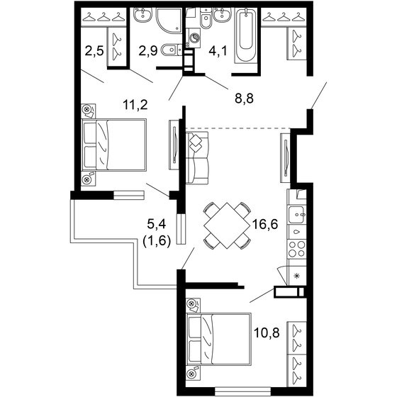 58,5 м², 2-комнатная квартира 22 937 850 ₽ - изображение 1