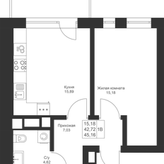 Квартира 45,2 м², 1-комнатная - изображение 3