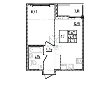 Квартира 38,2 м², 1-комнатная - изображение 1