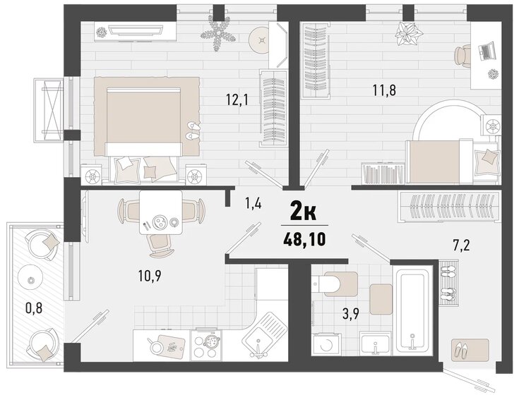 48,1 м², 2-комнатная квартира 13 472 810 ₽ - изображение 1