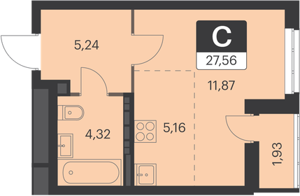 Квартира 27,4 м², студия - изображение 1