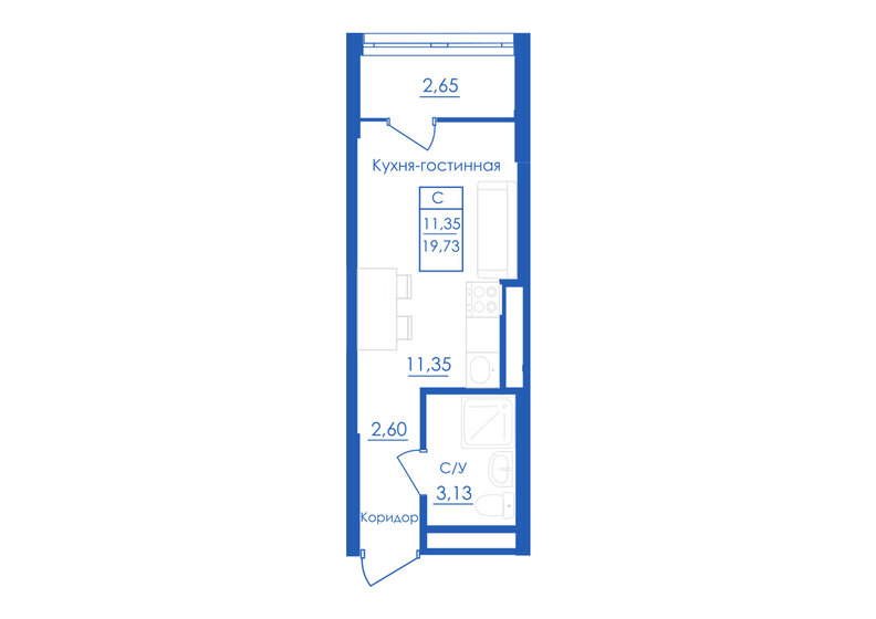 19,7 м², квартира-студия 2 359 241 ₽ - изображение 1