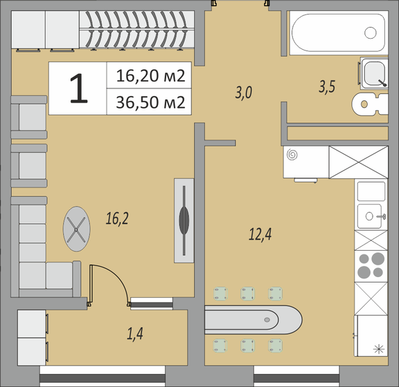 36,5 м², 1-комнатная квартира 2 365 200 ₽ - изображение 7