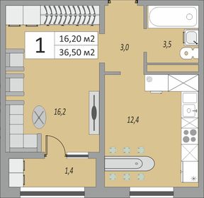 36,5 м², 1-комнатная квартира 2 779 840 ₽ - изображение 8
