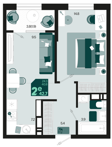 42,7 м², 2-комнатная квартира 5 875 520 ₽ - изображение 1