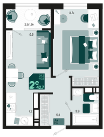 42,7 м², 2-комнатная квартира 5 875 520 ₽ - изображение 3