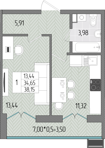 31,1 м², 1-комнатная квартира 3 450 000 ₽ - изображение 96