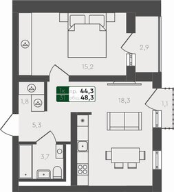 Квартира 48,3 м², 1-комнатная - изображение 1