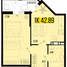 Квартира 42,9 м², 1-комнатная - изображение 4