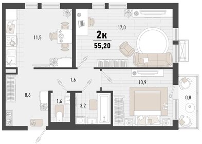 55,2 м², 2-комнатная квартира 12 756 720 ₽ - изображение 9