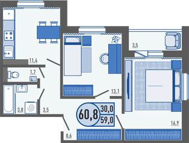 60,7 м², 2-комнатная квартира 5 523 700 ₽ - изображение 66