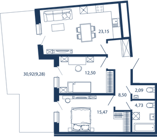 Квартира 75,7 м², 2-комнатные - изображение 1