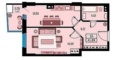 41 м², 1-комнатная квартира 6 144 000 ₽ - изображение 1