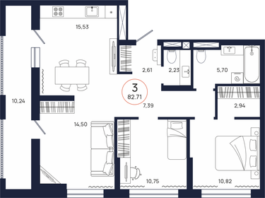 Квартира 82,7 м², 3-комнатная - изображение 1