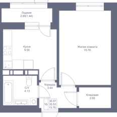 Квартира 37 м², 1-комнатная - изображение 3