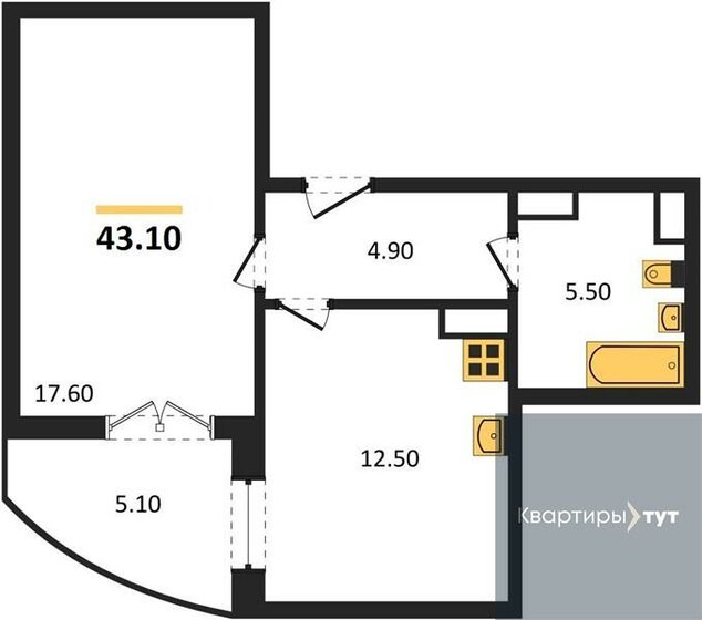 43,1 м², 1-комнатная квартира 4 956 379 ₽ - изображение 9