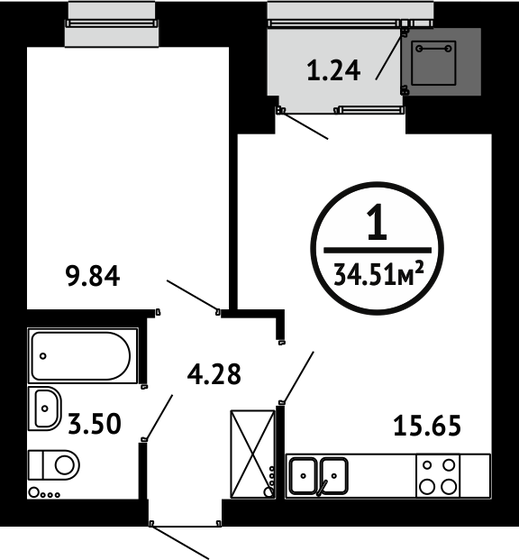 34,5 м², 1-комнатная квартира 5 245 520 ₽ - изображение 1