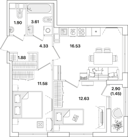 57,1 м², 2-комнатная квартира 13 500 000 ₽ - изображение 78