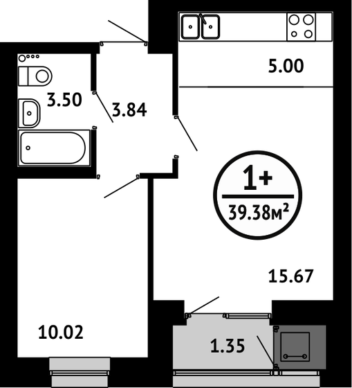39,4 м², 1-комнатная квартира 5 591 960 ₽ - изображение 1