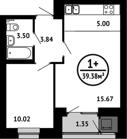 Квартира 39,4 м², 1-комнатная - изображение 1