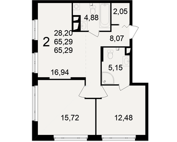 Квартира 65,3 м², 2-комнатная - изображение 1